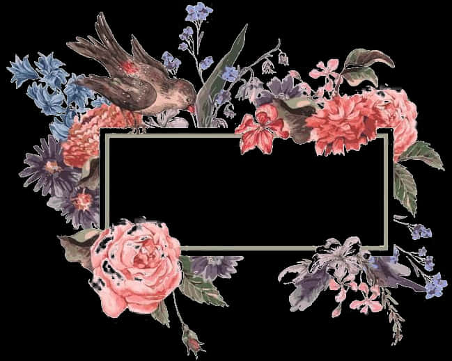 Vintage Floral Framewith Bird PNG