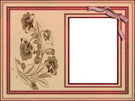 Vintage Floral Framewith Ribbon PNG