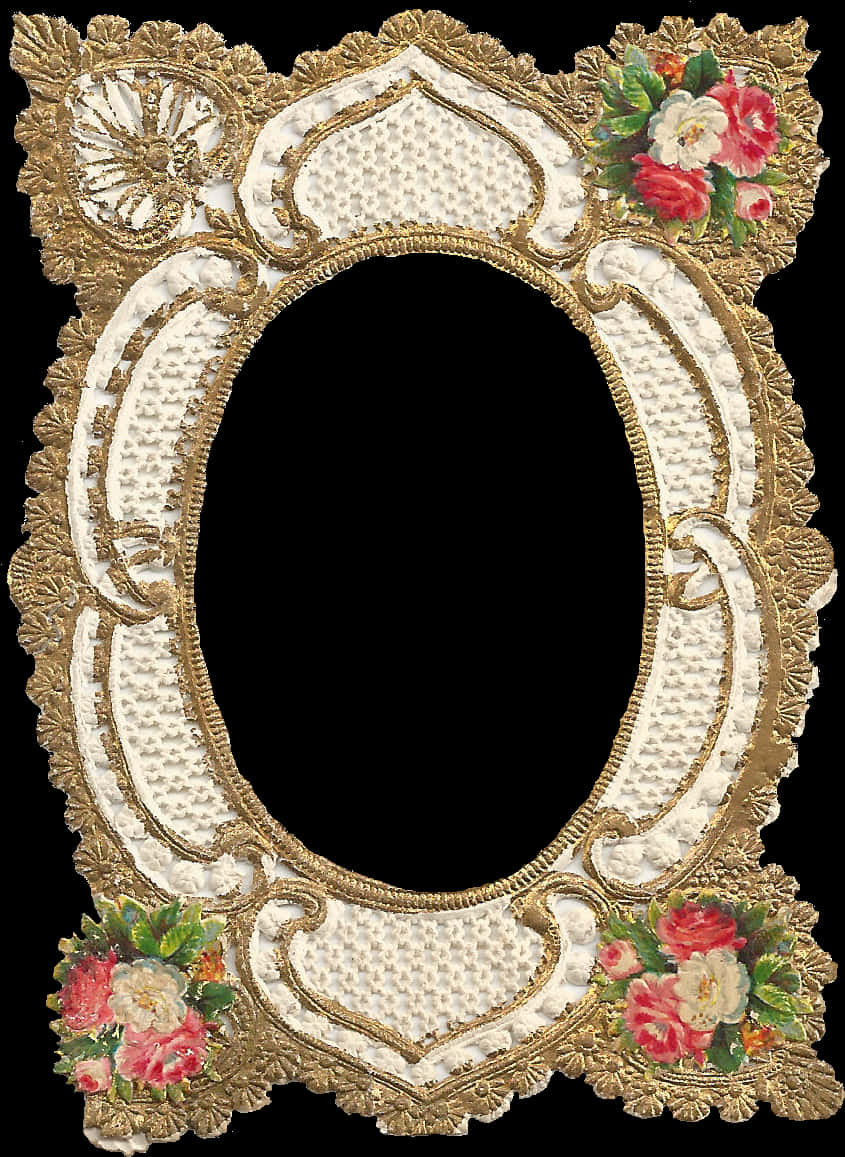 Vintage Floral Gold Frame PNG