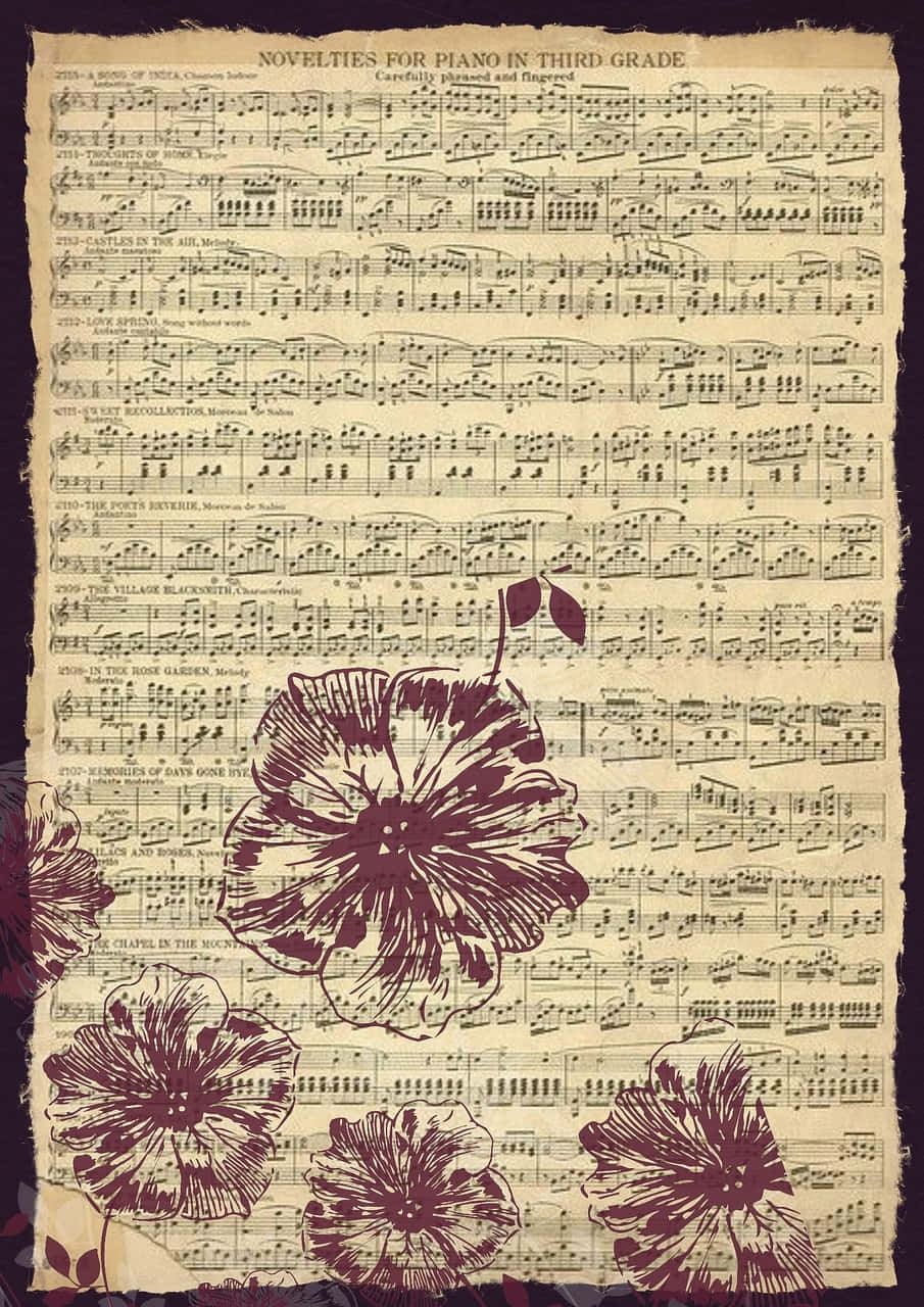 Vintage Floral Music Sheet Wallpaper