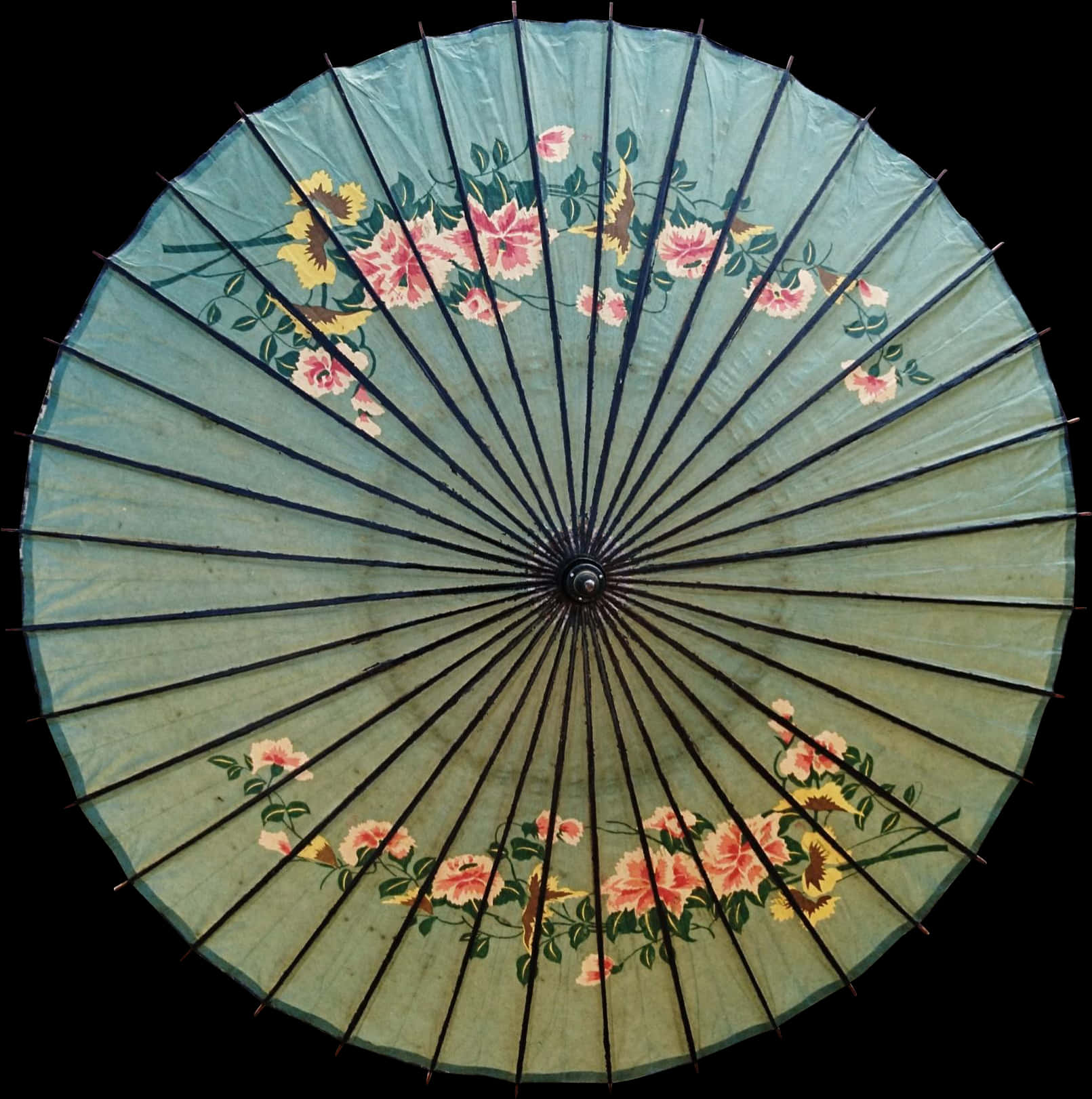 Vintage Floral Paper Umbrella PNG