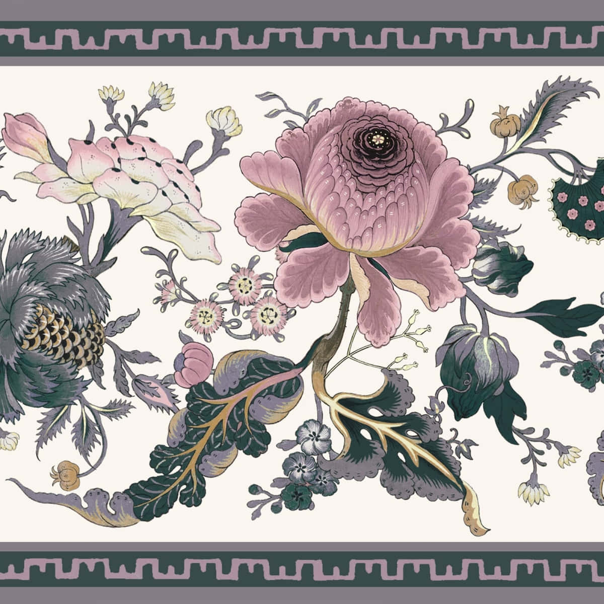 Vintage Floral Pattern Border Wallpaper