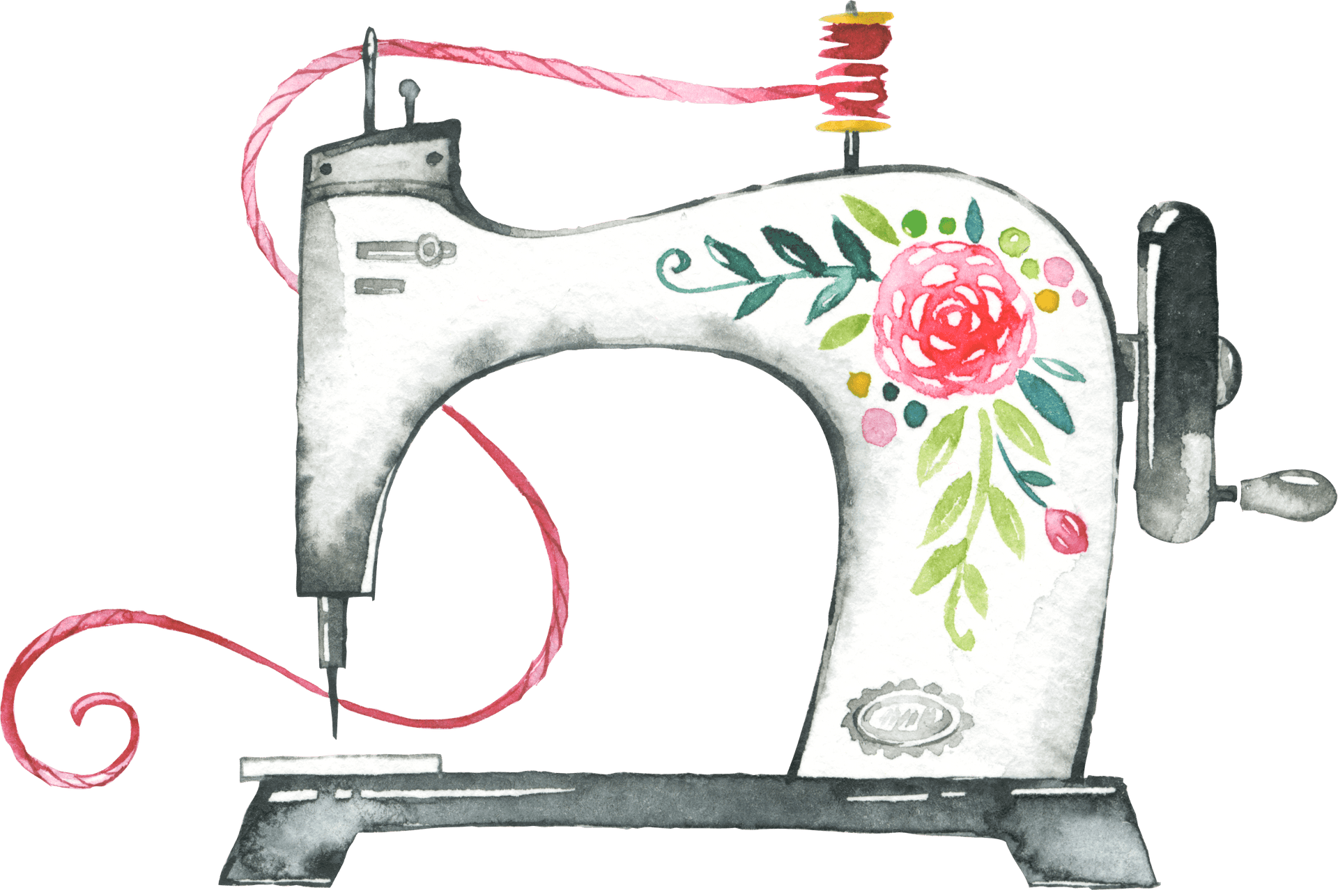 Vintage Floral Sewing Machine Watercolor SVG