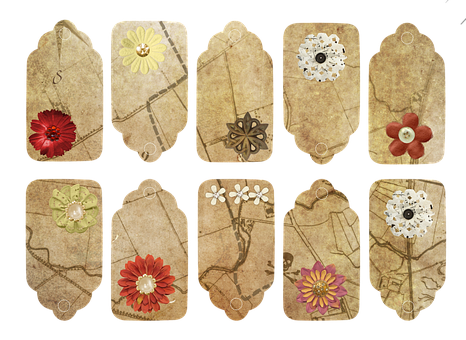 Vintage Floral Tags Collection PNG