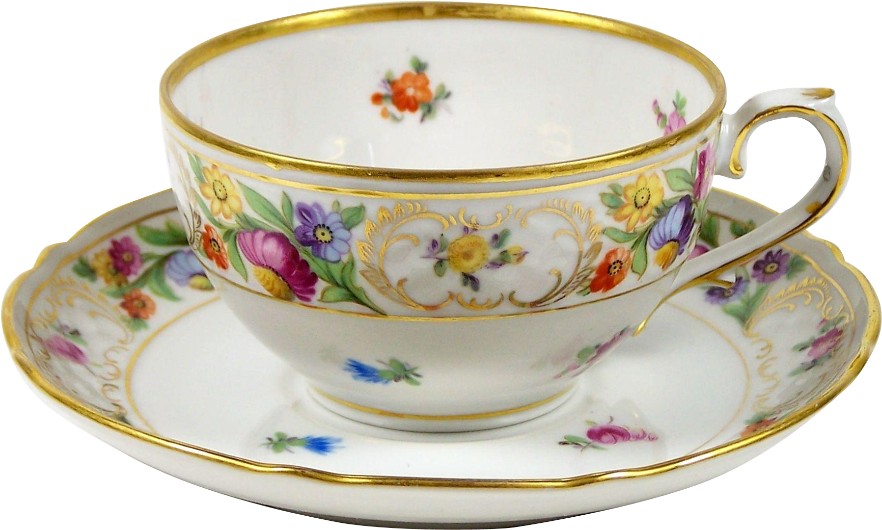 Vintage Floral Tea Cupand Saucer PNG