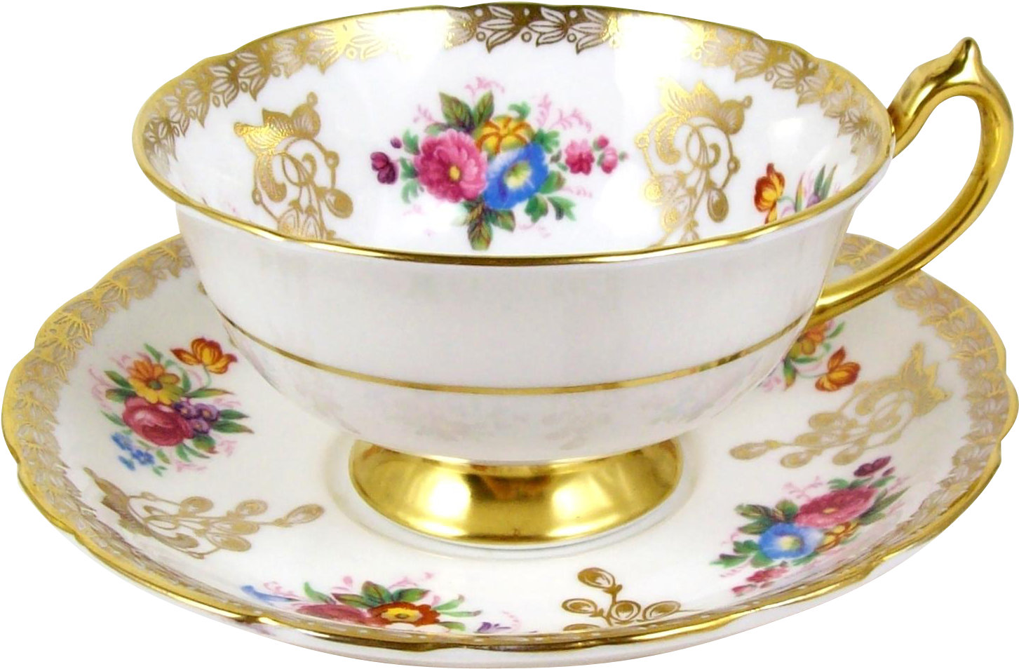 Vintage Floral Tea Cupand Saucer PNG