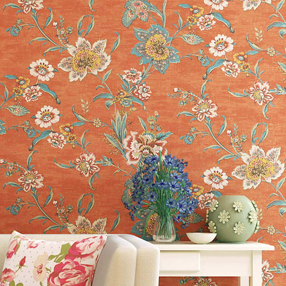 Vintage Bloem Wallpaper Interieurontwerp Achtergrond