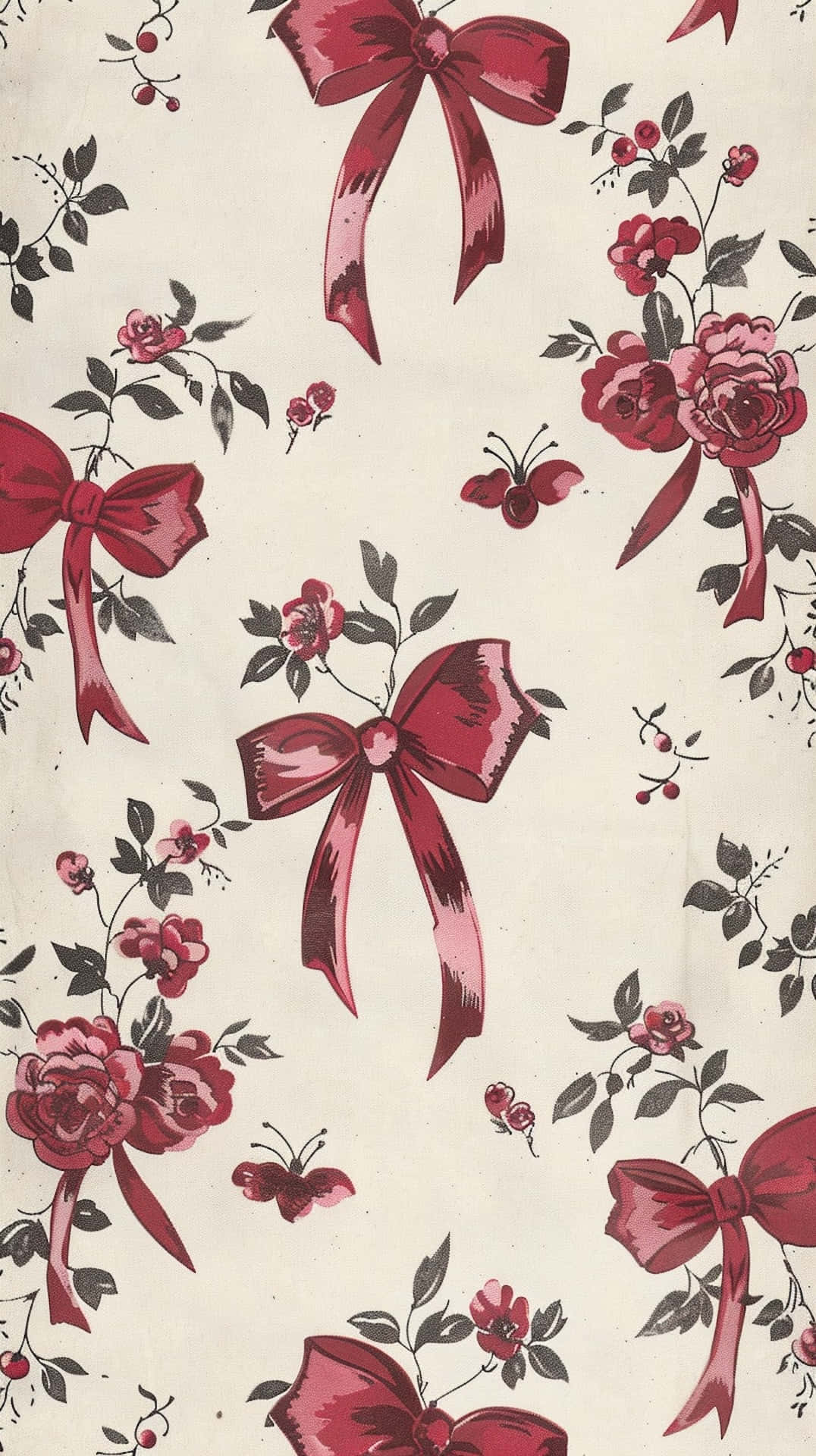 Vintage Floraland Bow Pattern Wallpaper