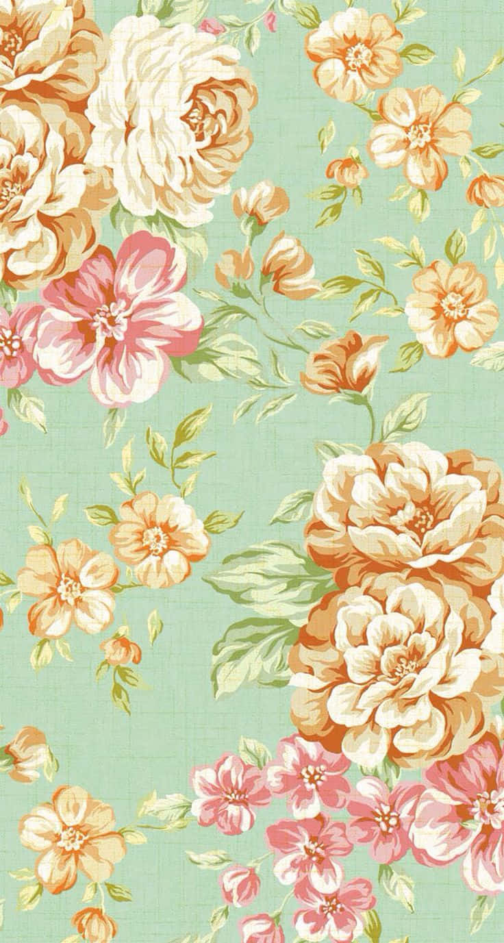 A Floral Pattern In Green And Pink Wallpaper