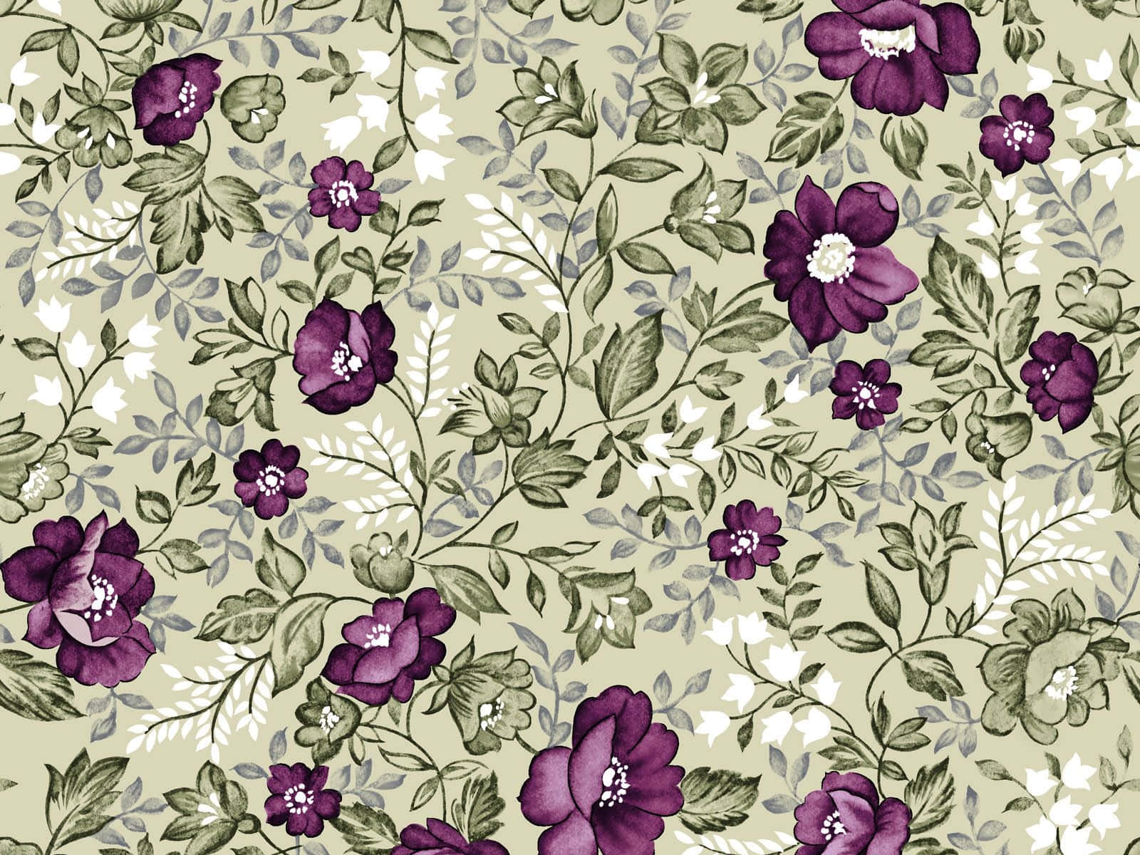 A Purple Floral Pattern On A Beige Background