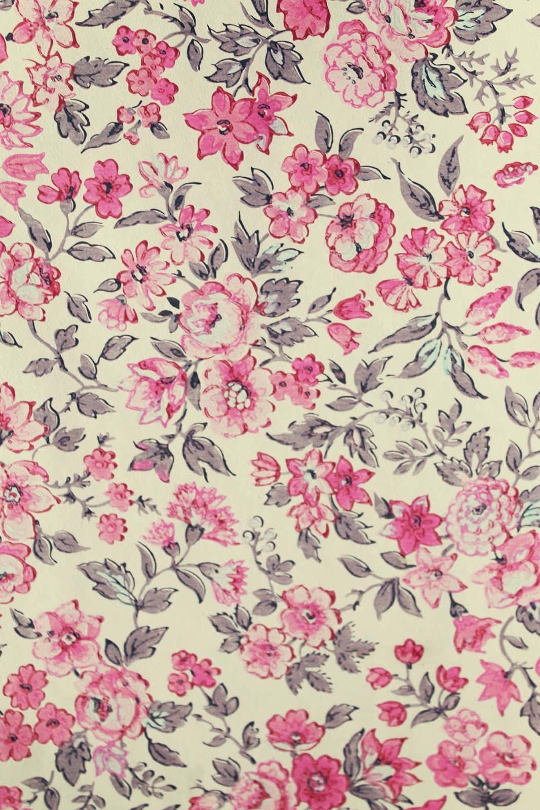 A Pink Floral Fabric With Grey And Black Flowers
