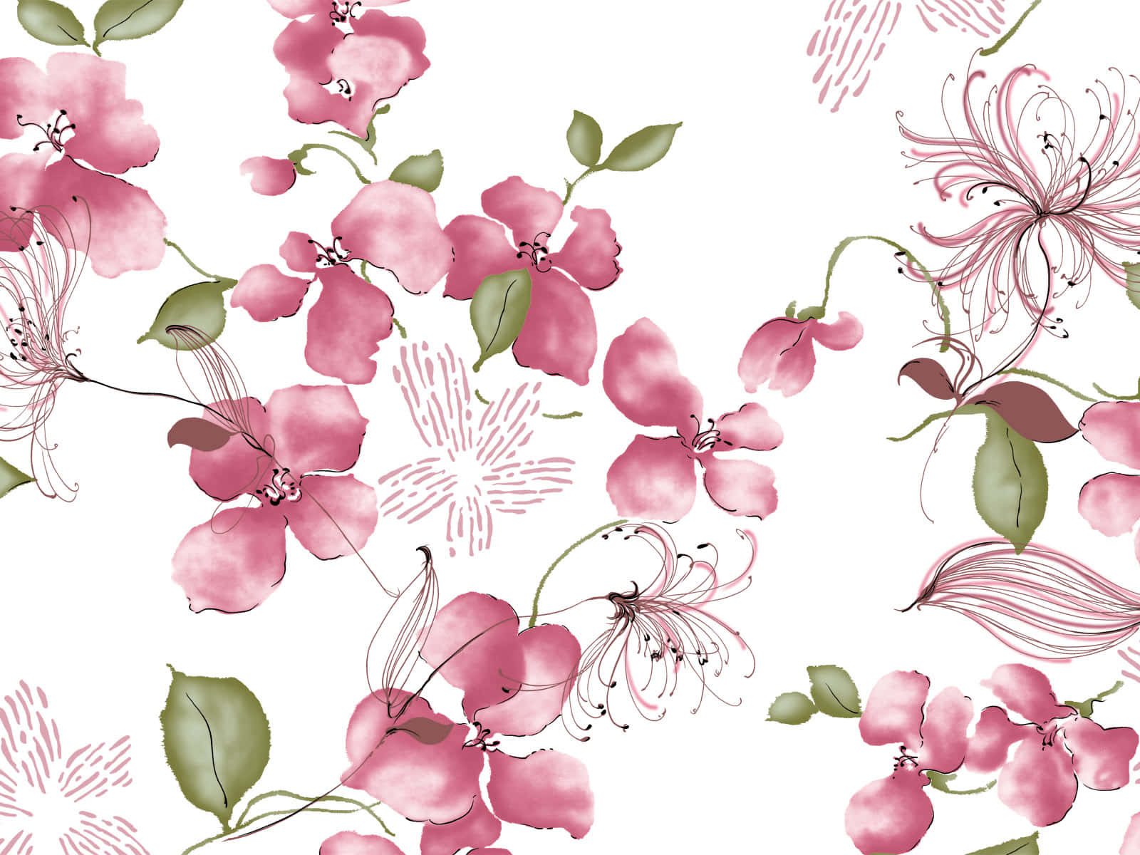A Pink Floral Pattern With Leaves And Flowers
