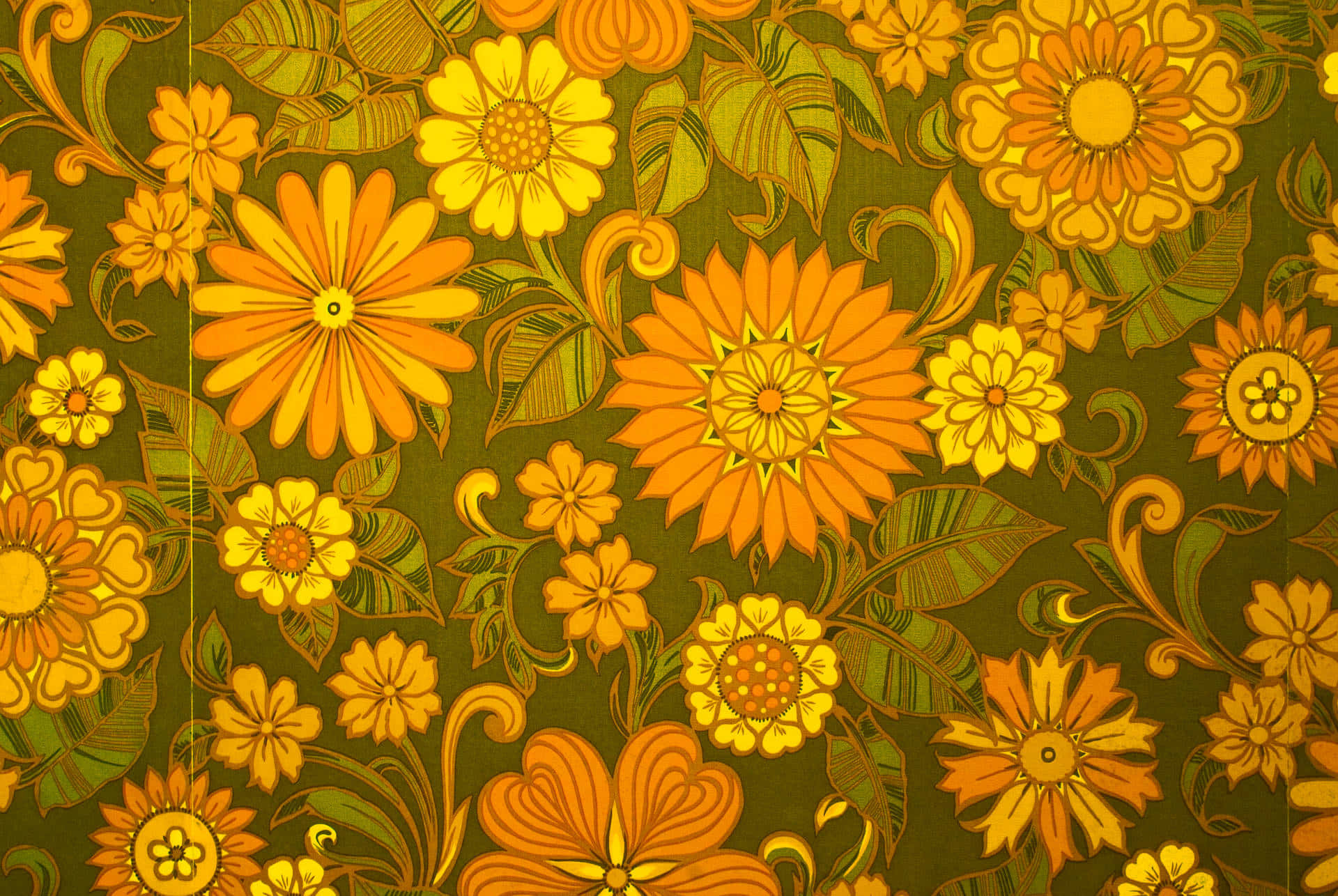 A Floral Wallpaper With Orange And Yellow Flowers Wallpaper
