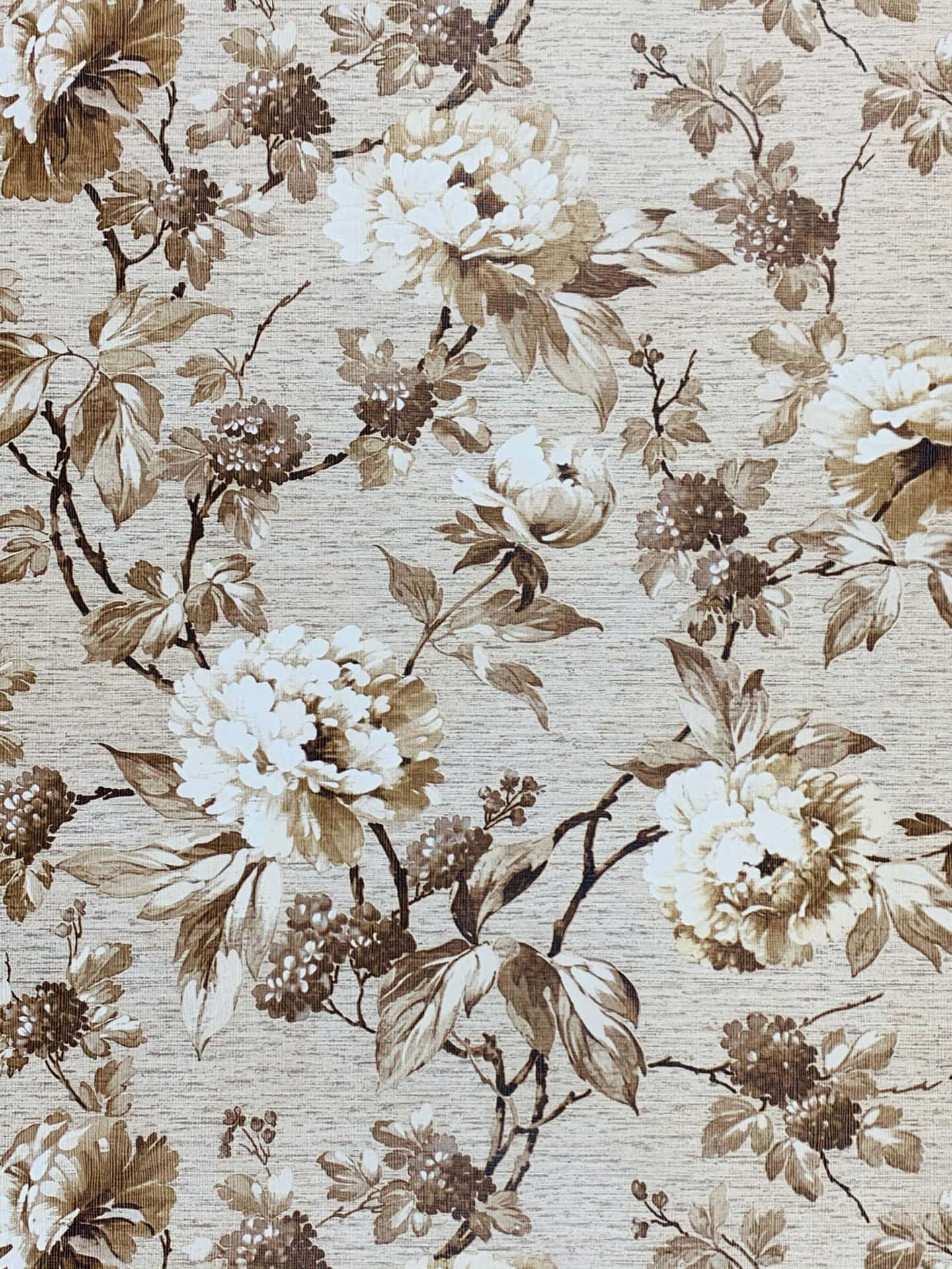 A Beige And Brown Floral Wallpaper Wallpaper