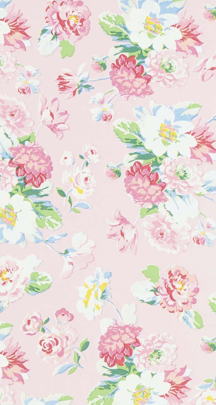Vintage Flower On Pink Fabric Wallpaper