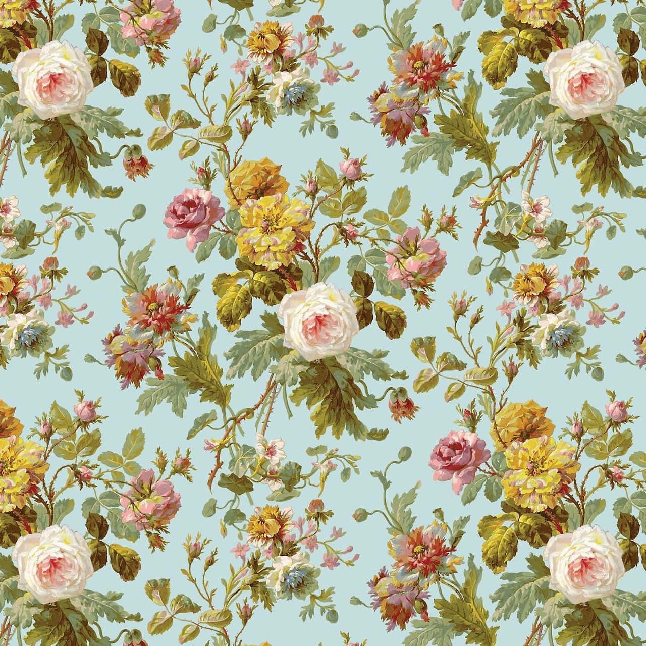 Enblommig Tapet Med Rosa Och Gula Blommor. Wallpaper