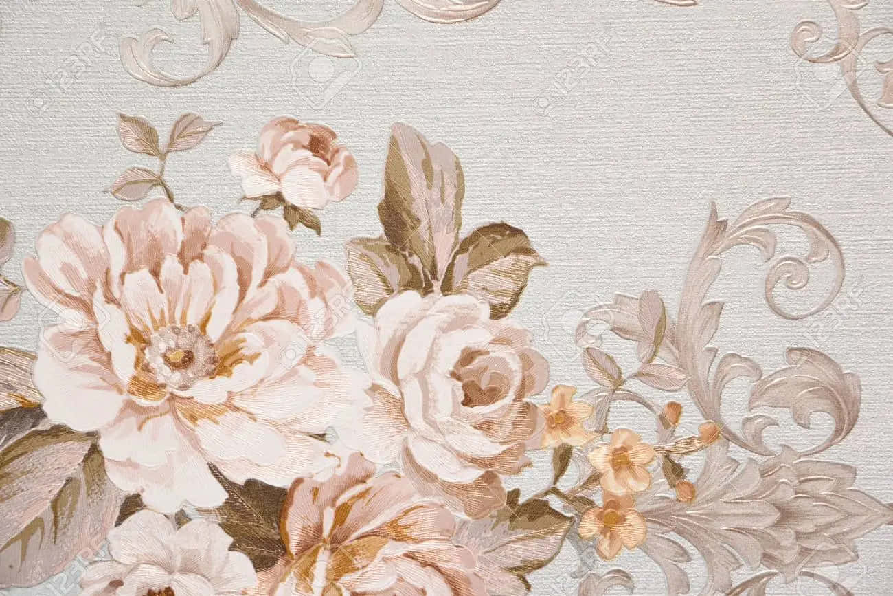 Wallpaper With Flowers And Scrolls Wallpaper