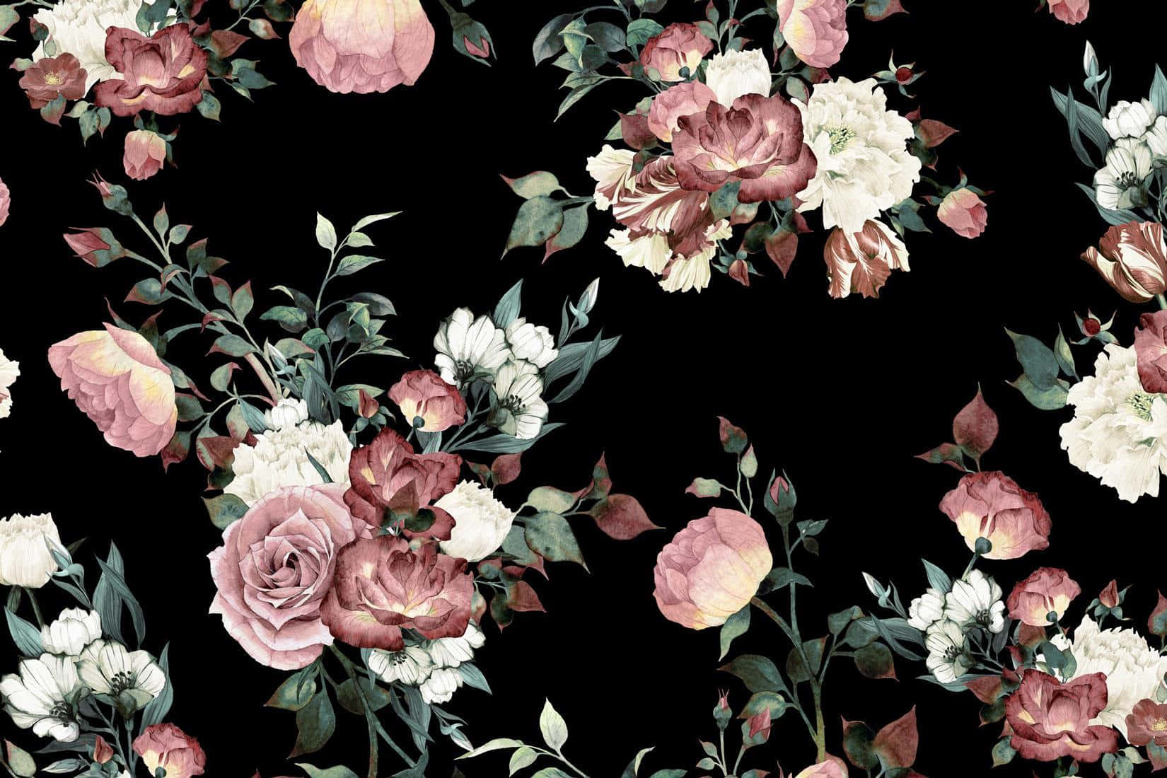 Vintage Flower On Black Background Wallpaper