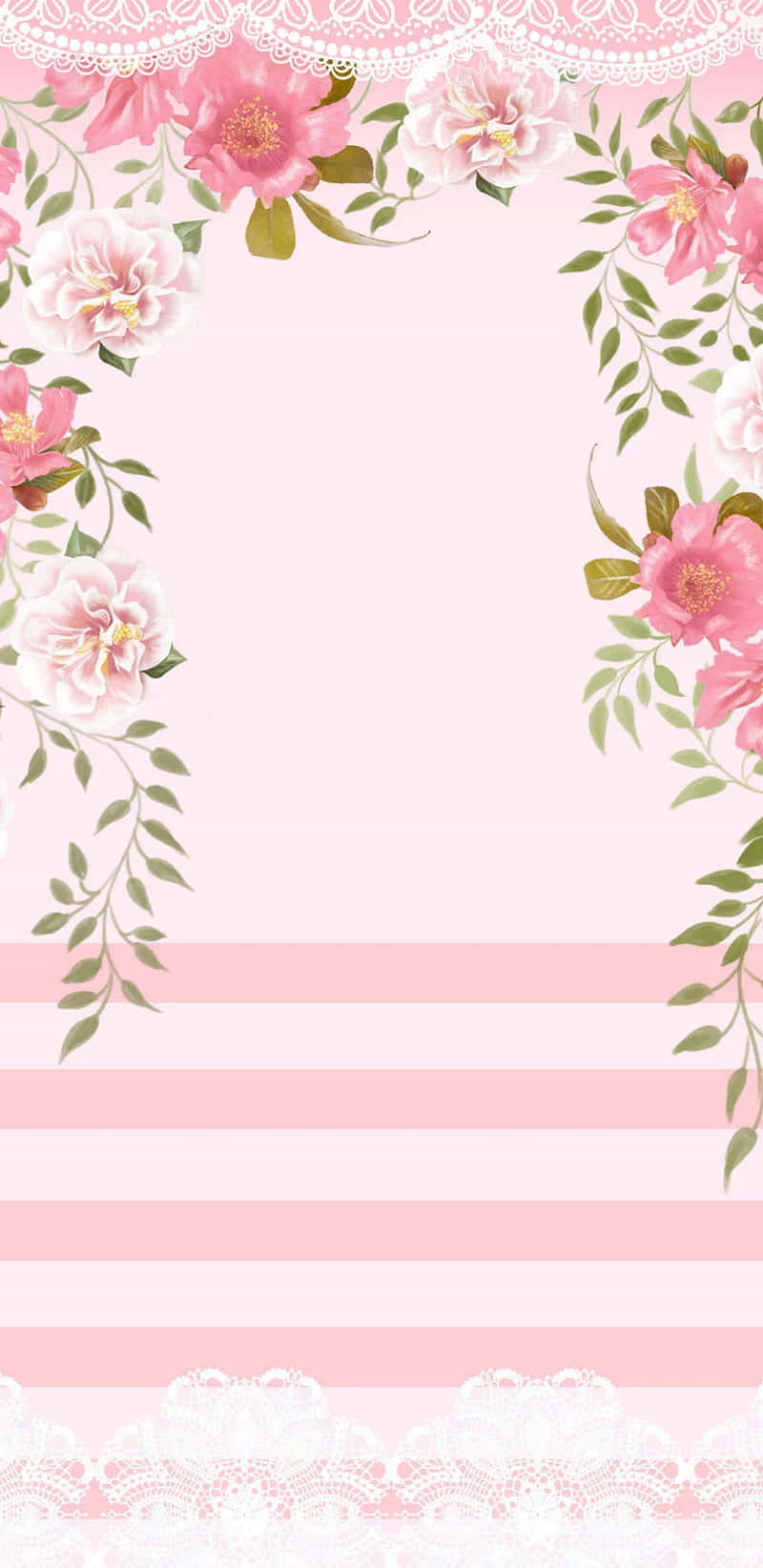 Pink Floral Background With Lace And Flowers