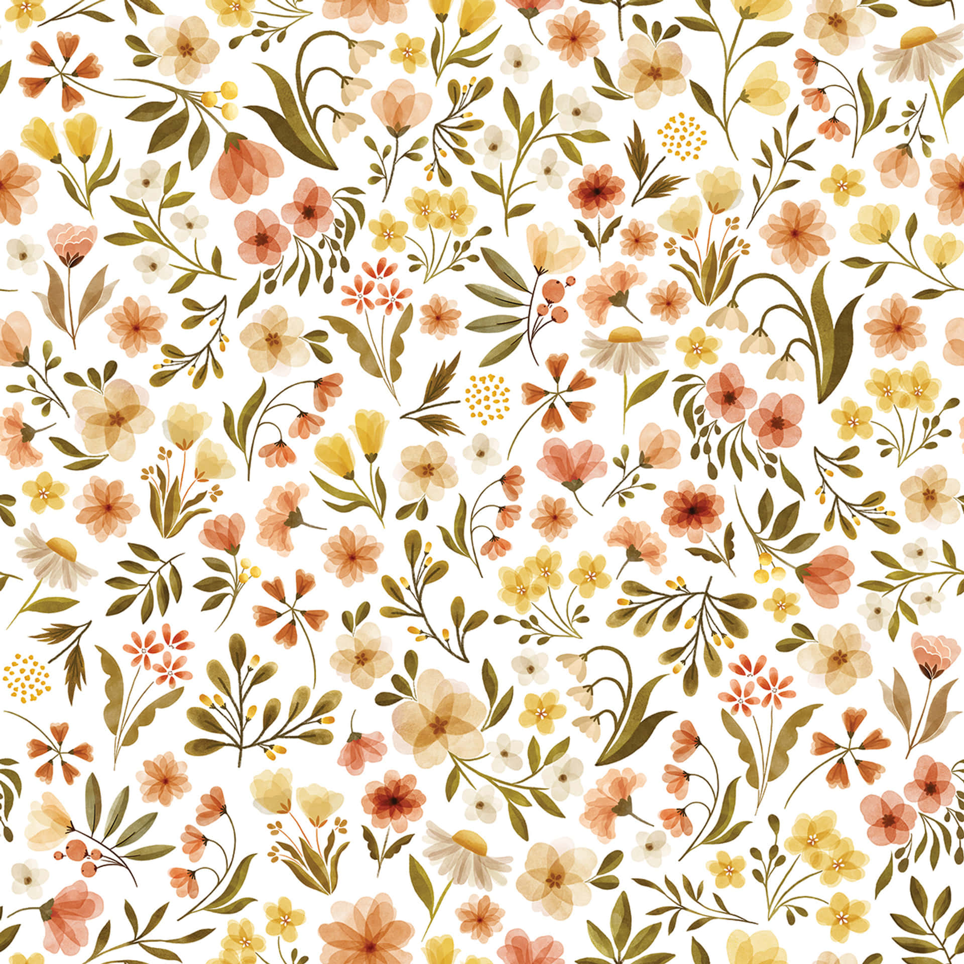 A Floral Pattern With Yellow And Brown Flowers