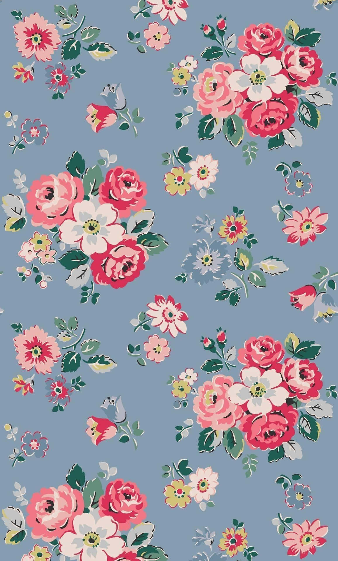 A Floral Pattern On A Blue Background