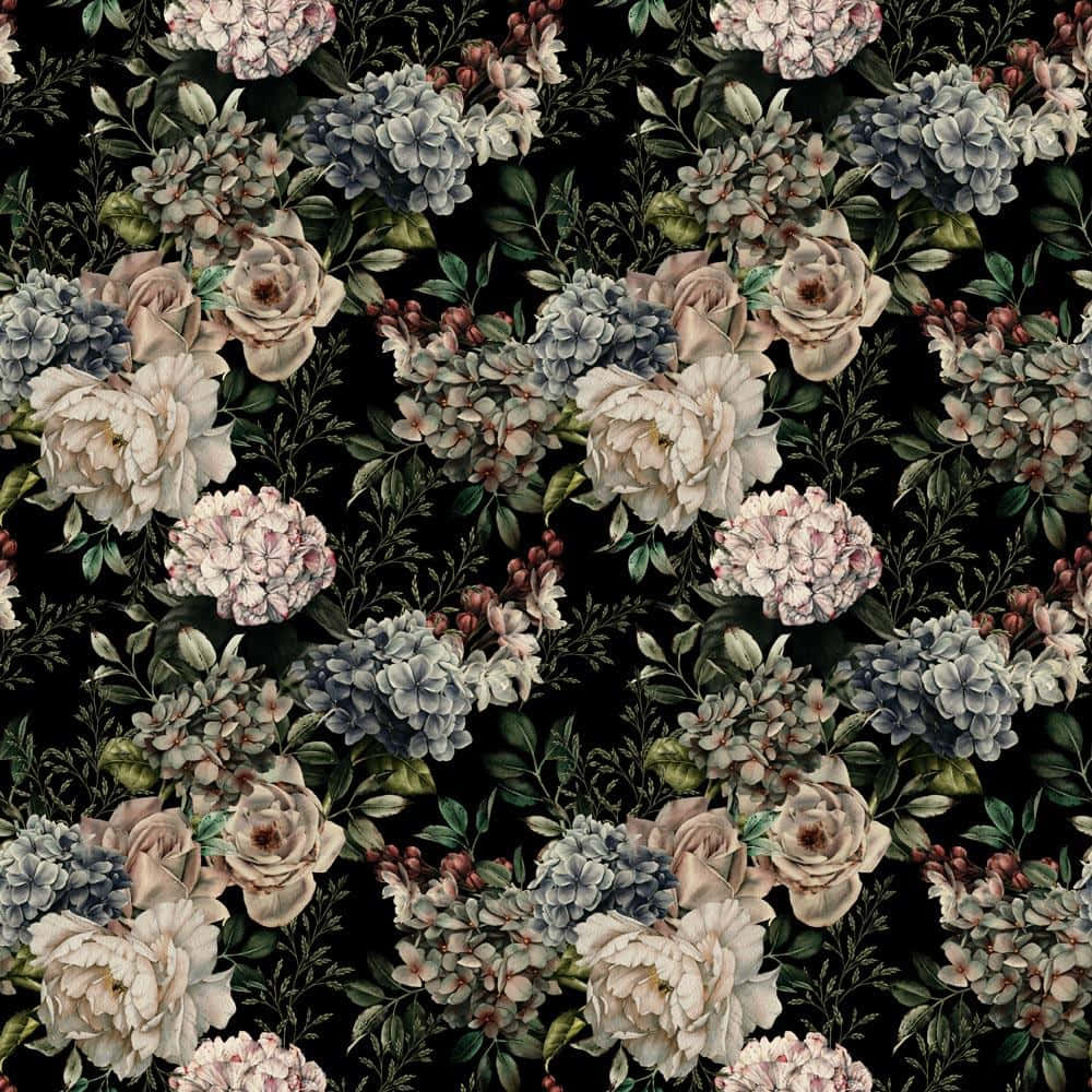 A Floral Pattern On Black Fabric