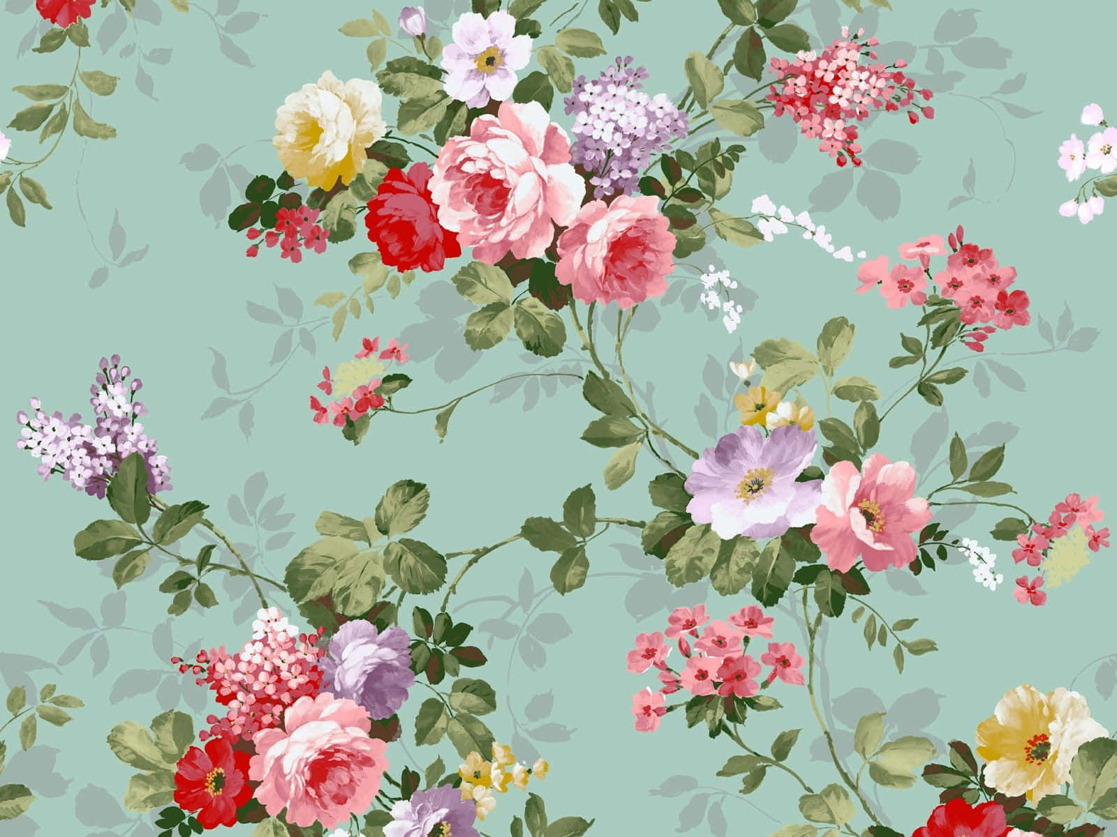 A Floral Pattern With Pink And Red Flowers