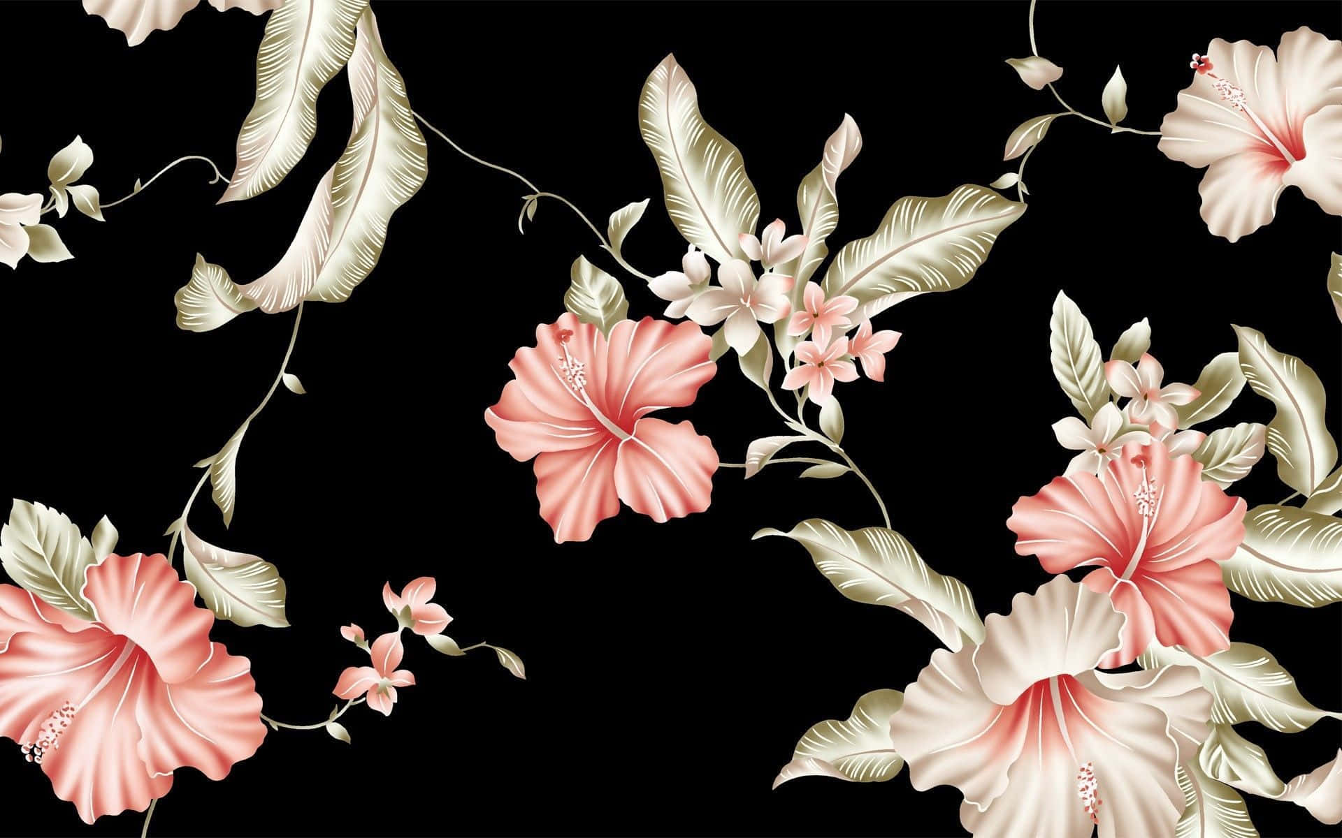 Enmönstrad Bakgrund I Svart Och Rosa Blommor (a Patterned Background In Black And Pink Flowers)