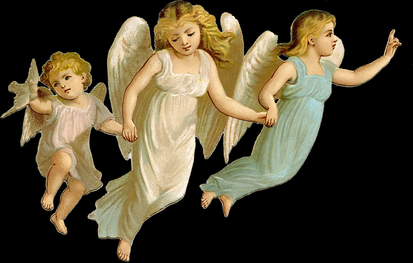 Vintage Flying Angels Illustration PNG