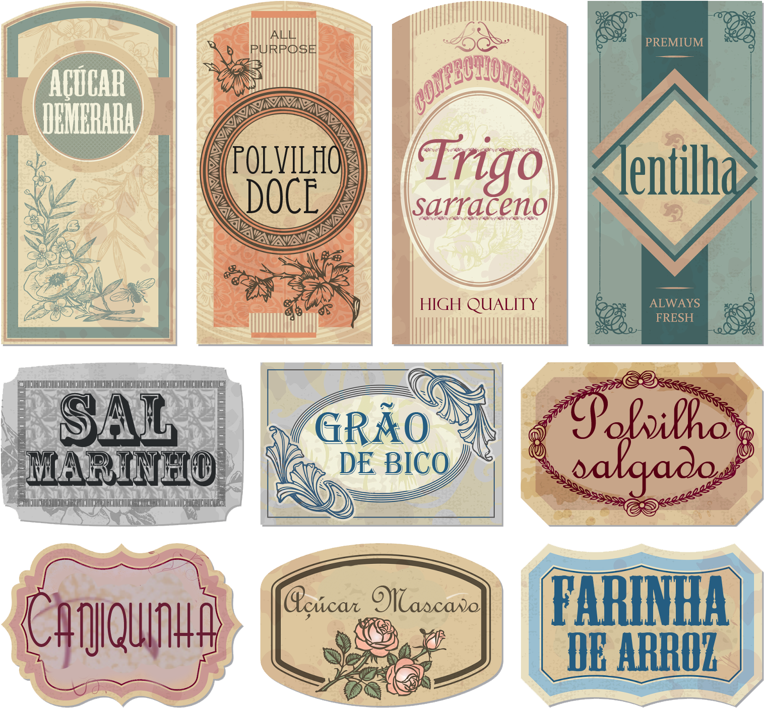 Vintage Food Labels Collection PNG