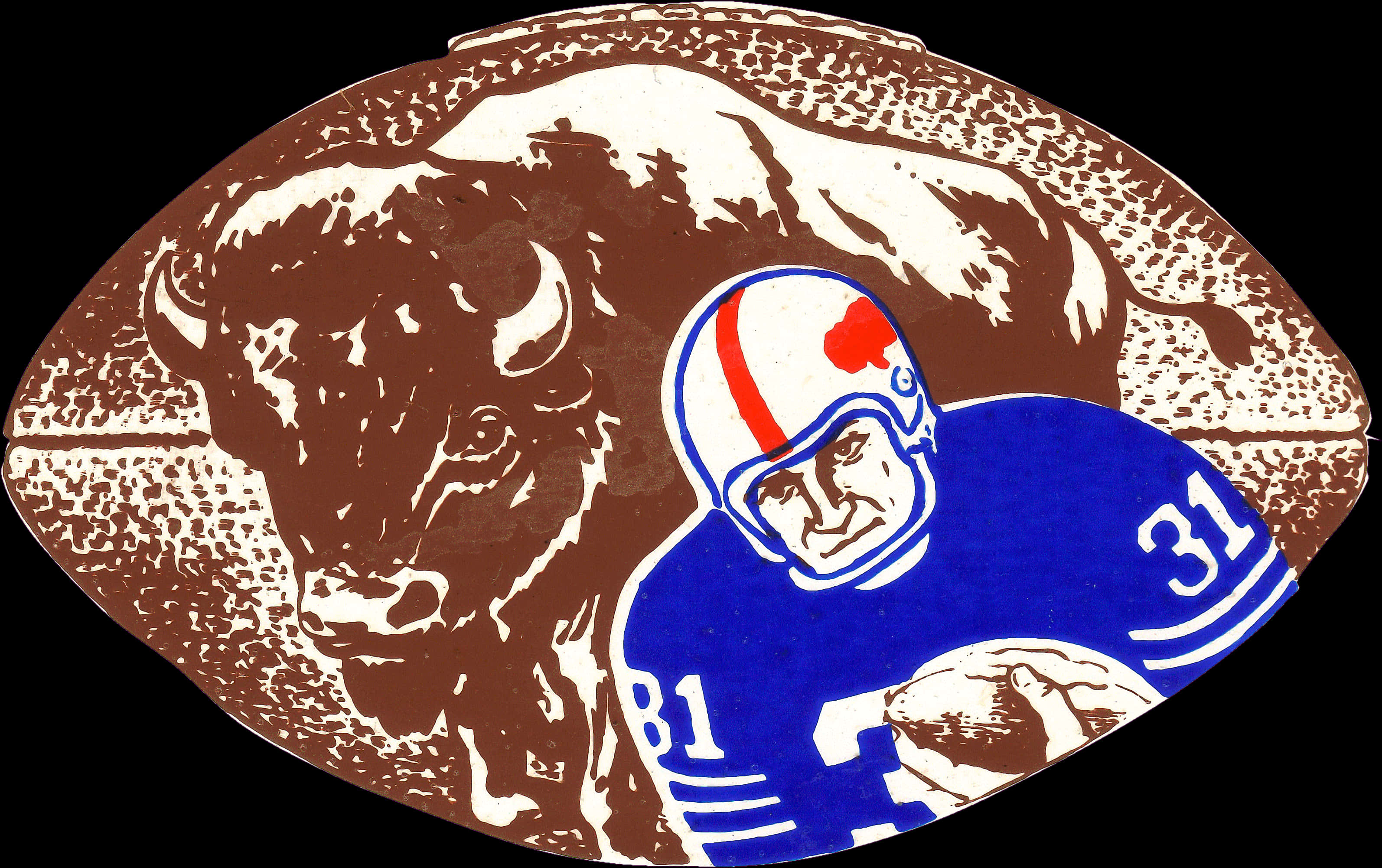 Vintage Football Playerand Buffalo Illustration PNG