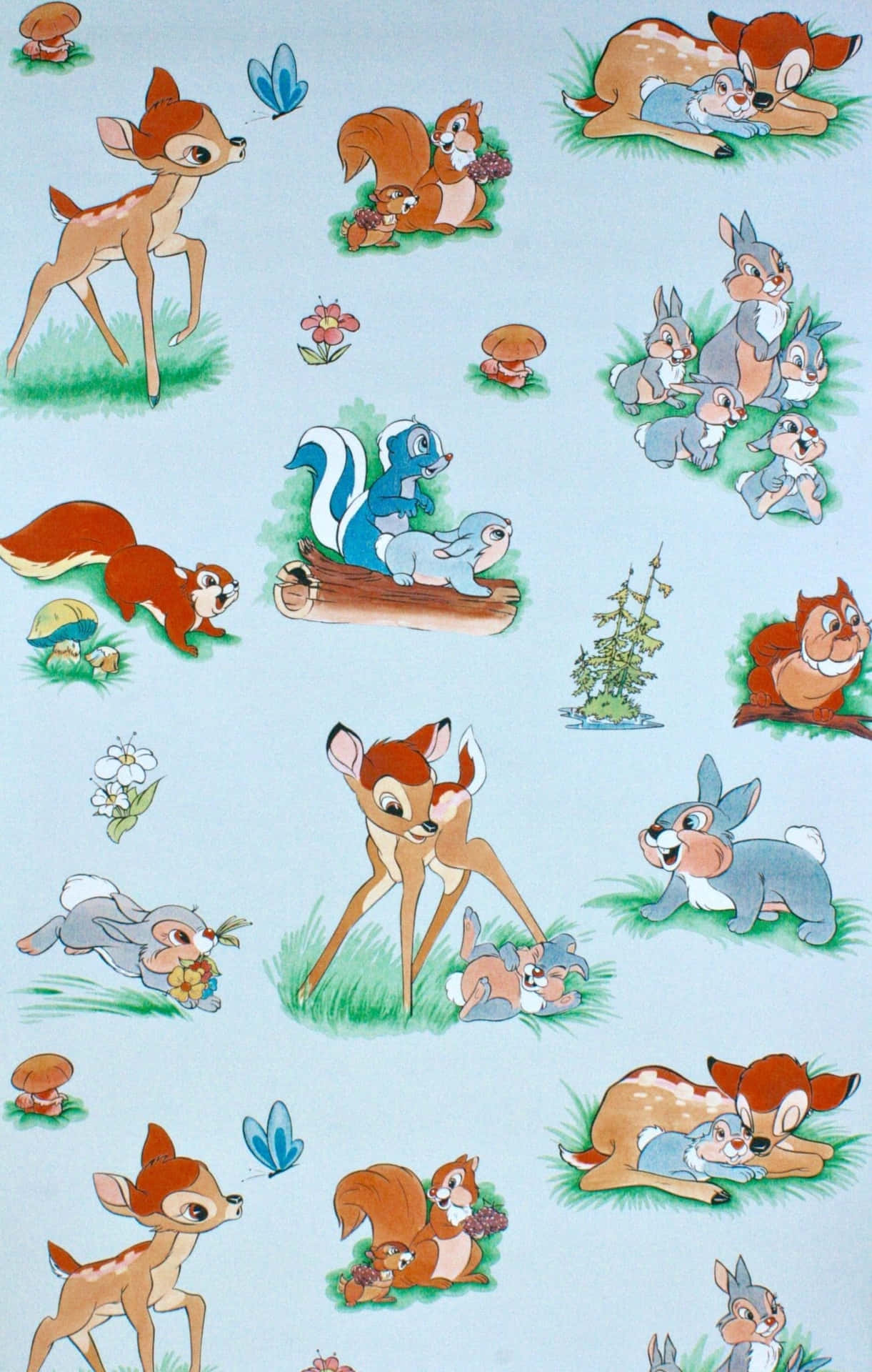 Vintage Forest Friends Cartoon Pattern Wallpaper
