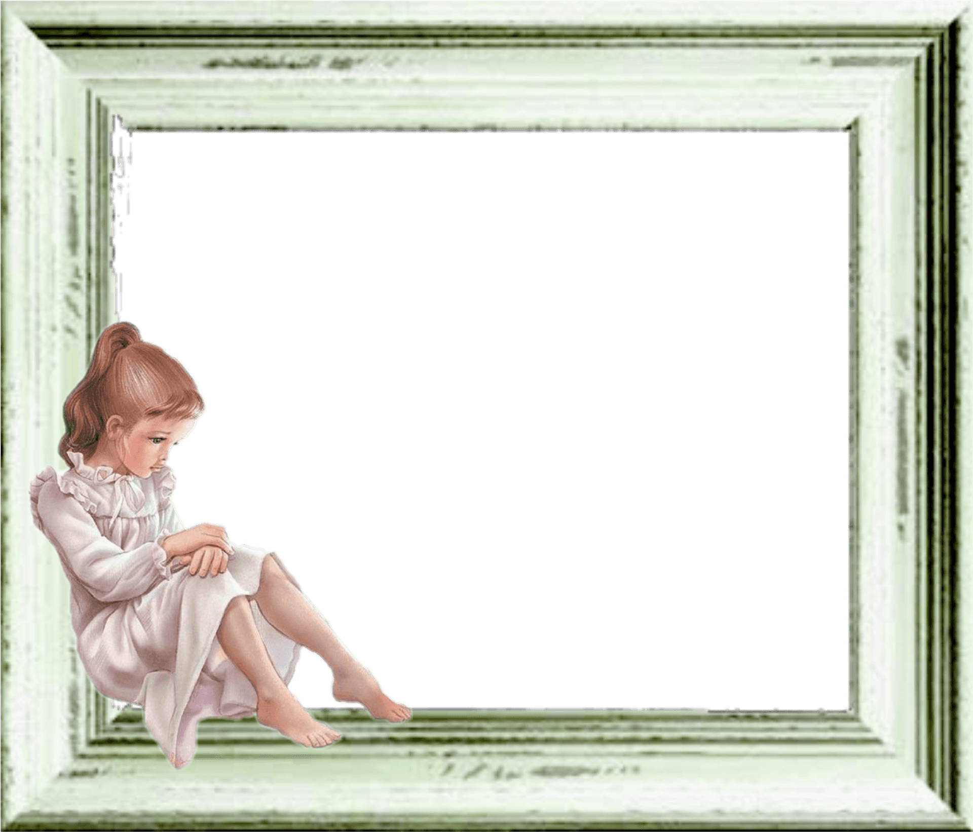 Vintage Frame Girl Sitting PNG