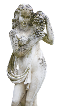 Vintage Garden Statueof Maidenwith Grapes PNG