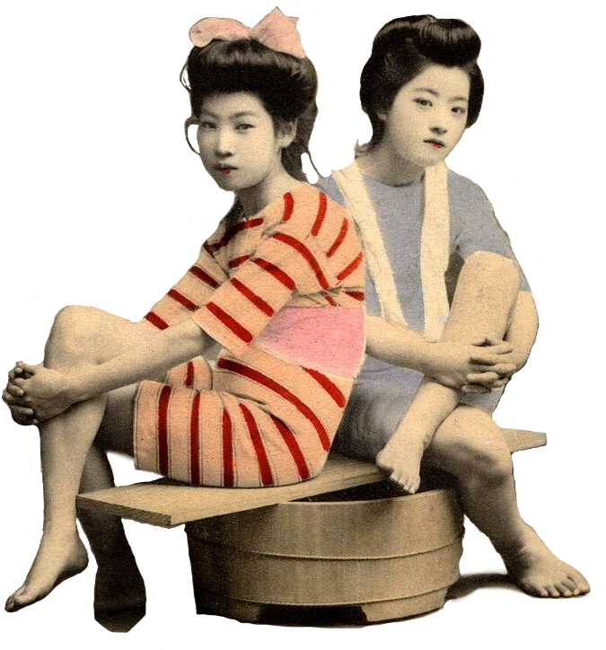 Vintage Geisha Girls Relaxing PNG