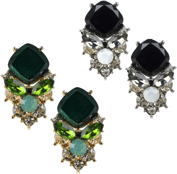 Vintage Gemstone Earrings Set PNG