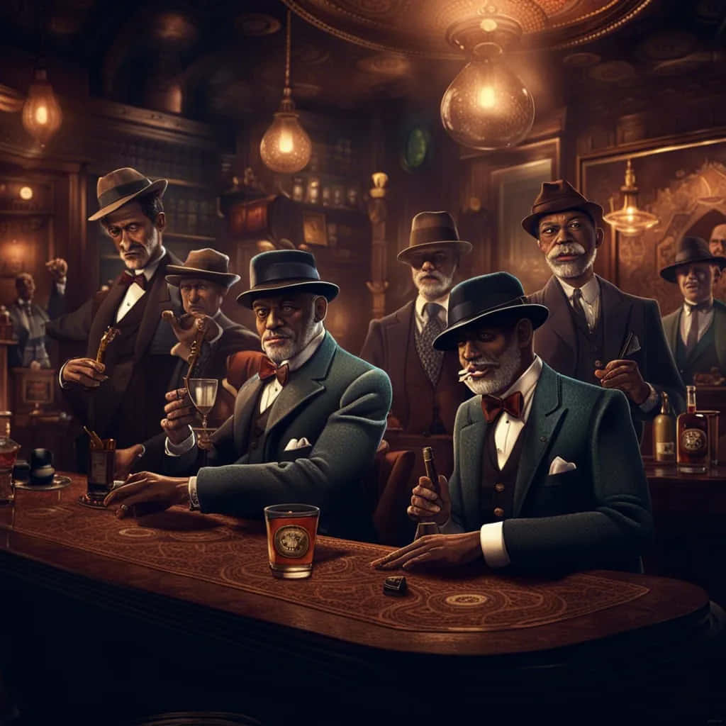 Vintage Gentlemen Gathering Bar Wallpaper