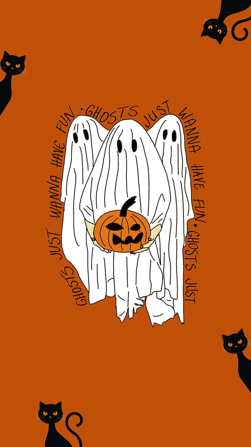 Vintage Ghost Halloween Fun Aesthetic Wallpaper
