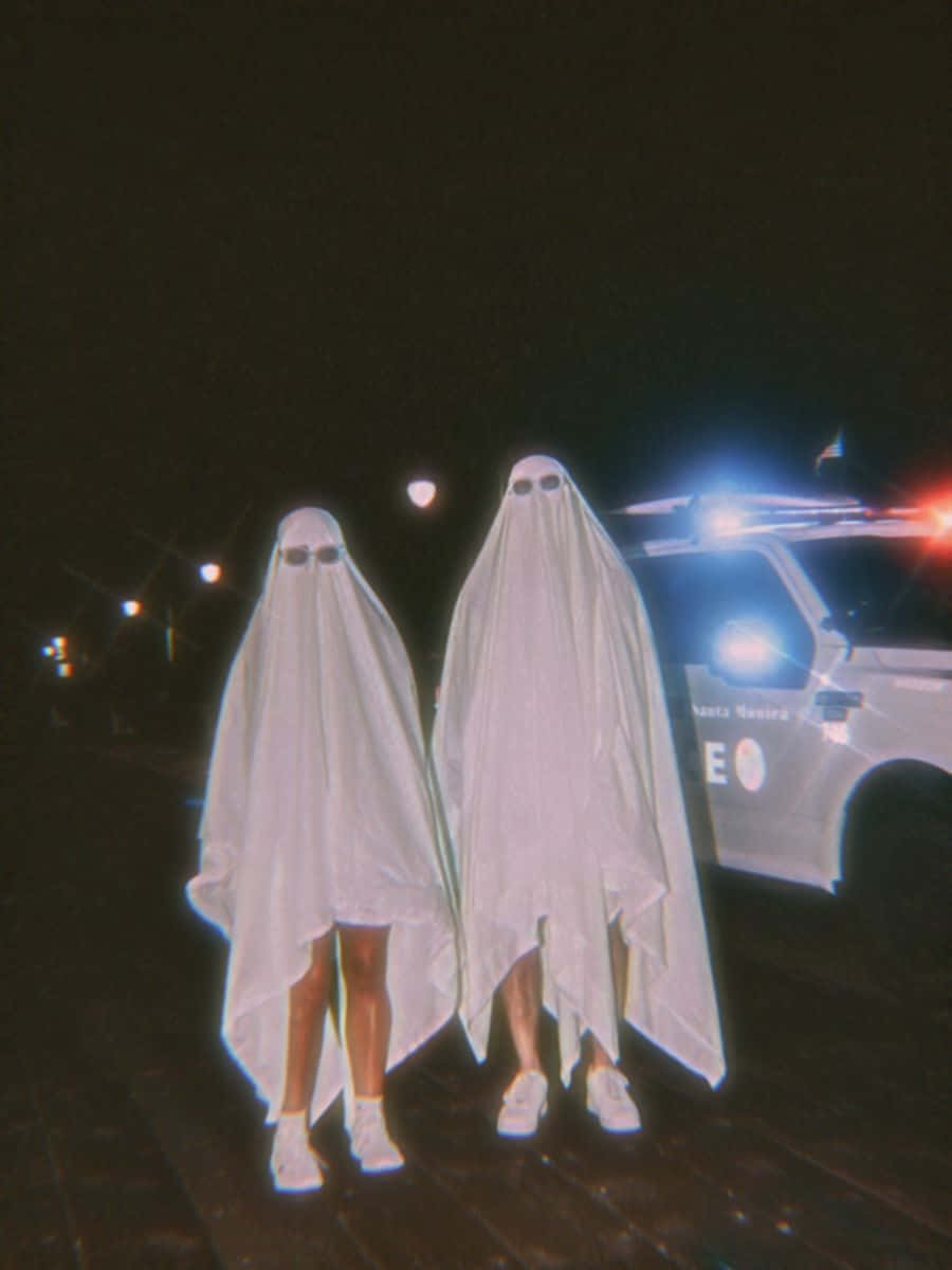 Vintage Ghostly Friends Nighttime Police Backdrop.jpg Wallpaper