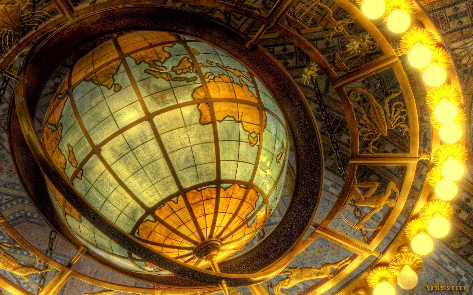 Vintage Globe Art Deco Wallpaper