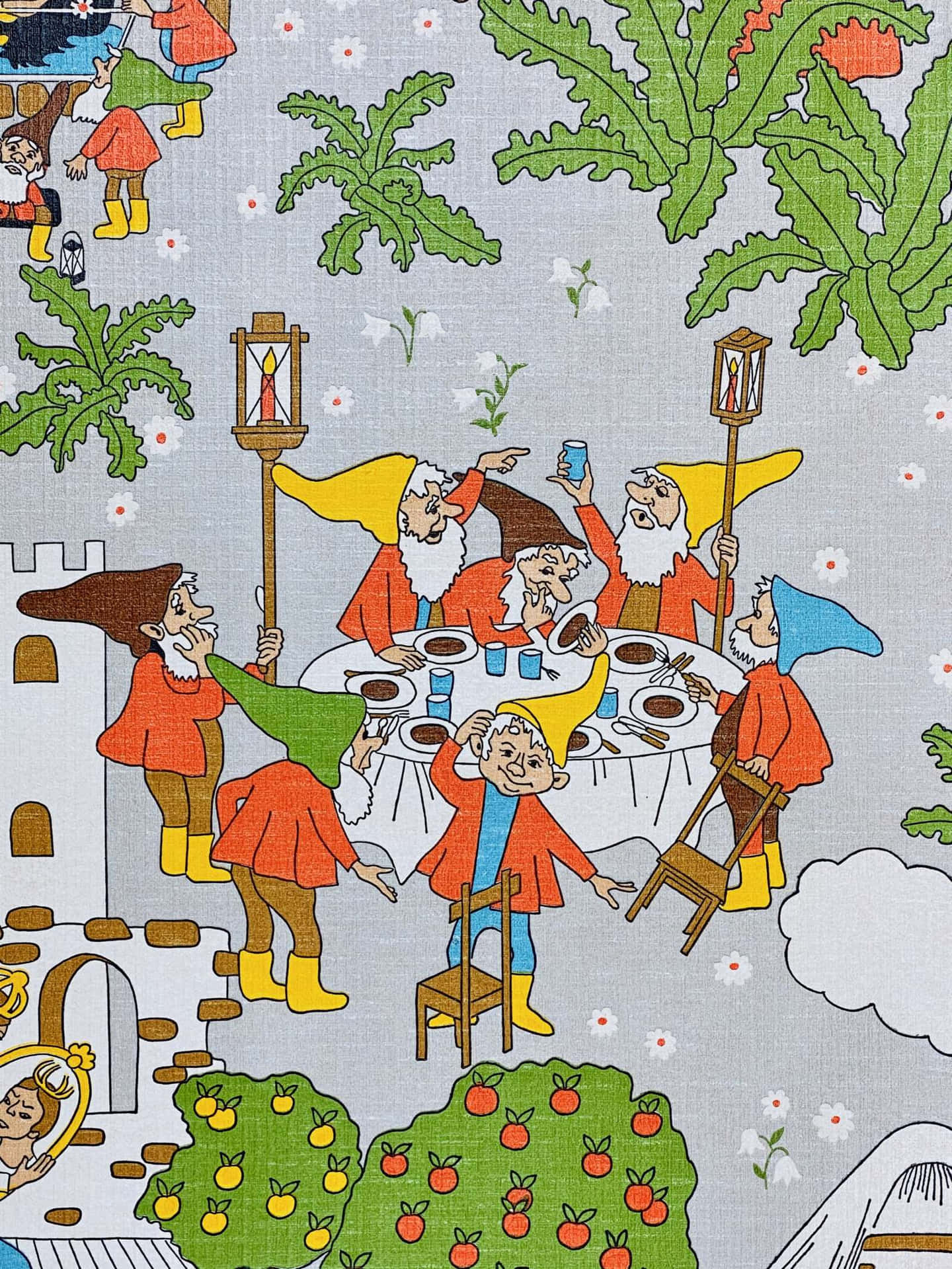 Vintage Gnomes Celebration Cartoon Wallpaper