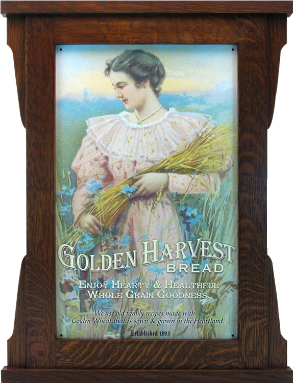 Vintage Golden Harvest Bread Adin Wooden Frame PNG