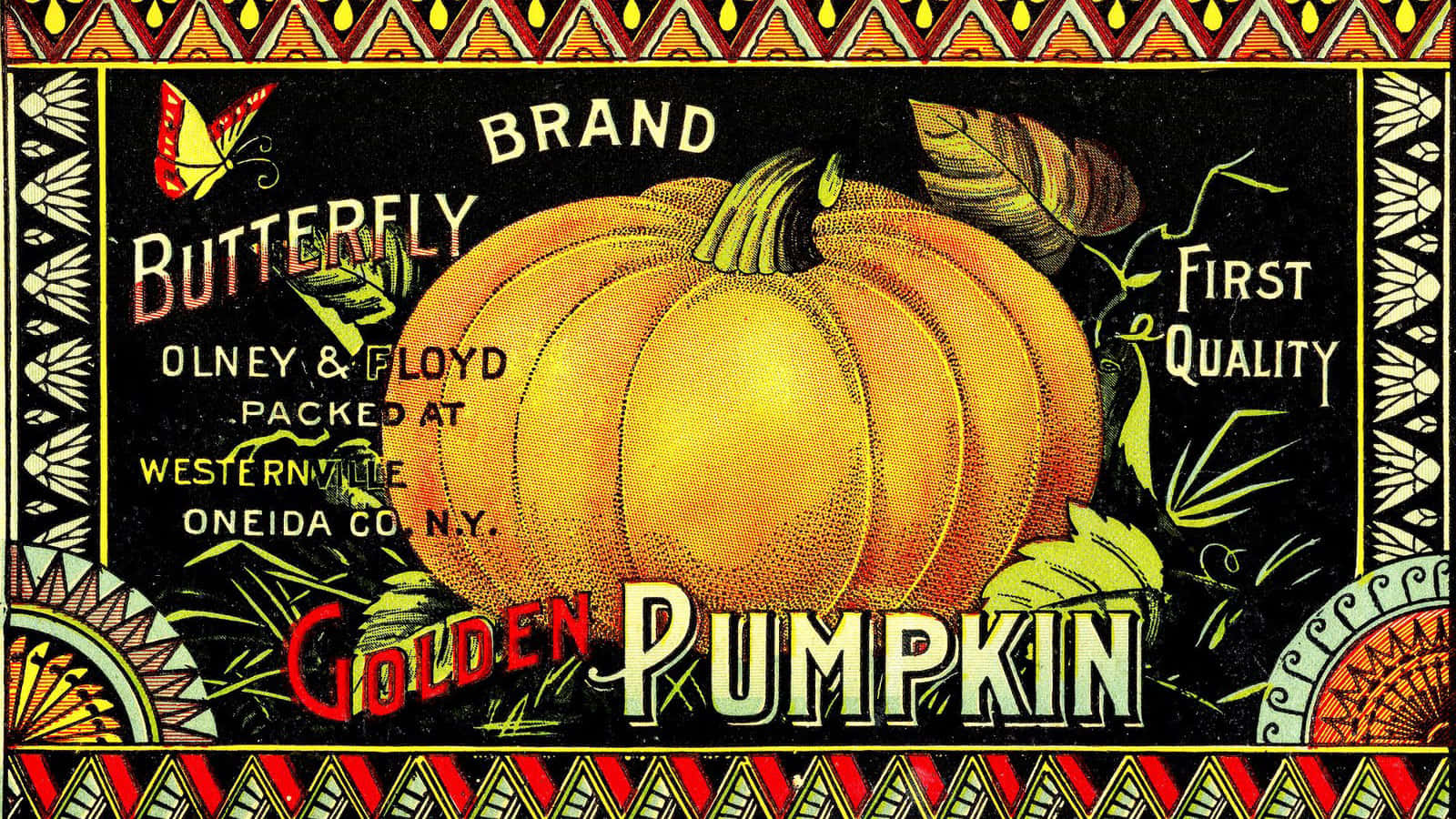 Vintage Golden Pumpkin Label Wallpaper