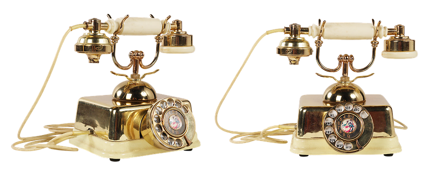 Vintage Golden Rotary Phones PNG