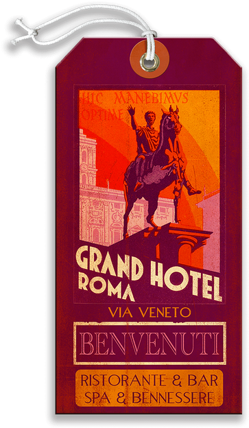 Vintage Grand Hotel Roma Luggage Tag PNG