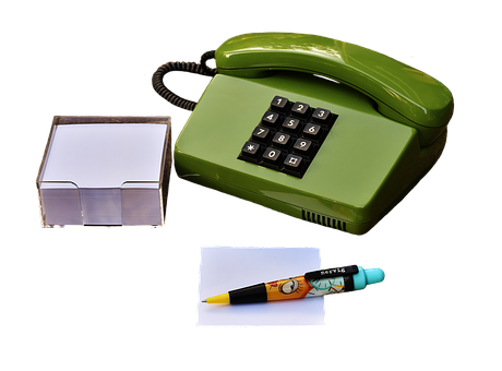 Vintage Green Telephoneand Stationery PNG