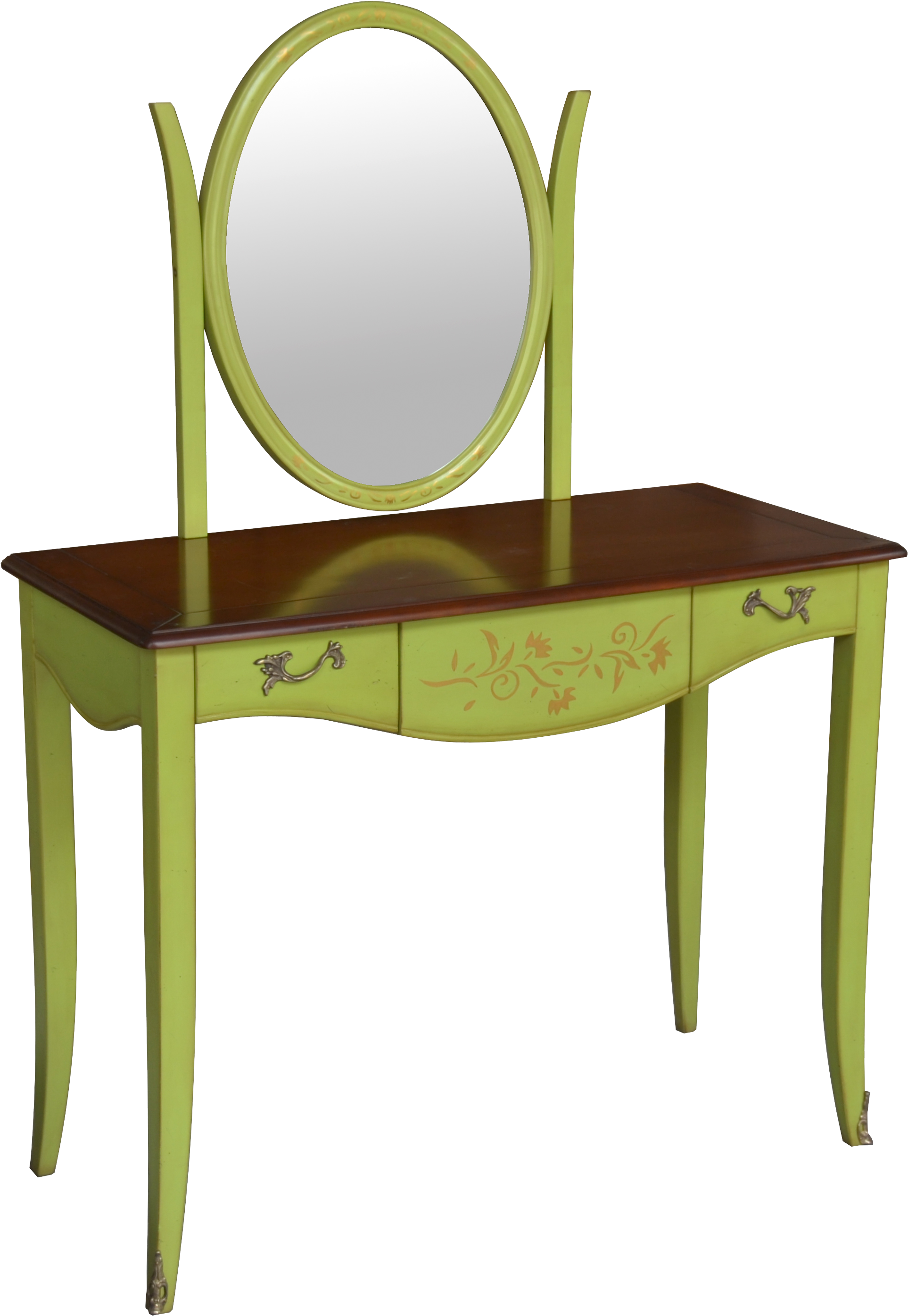 Vintage Green Vanity Table With Mirror PNG