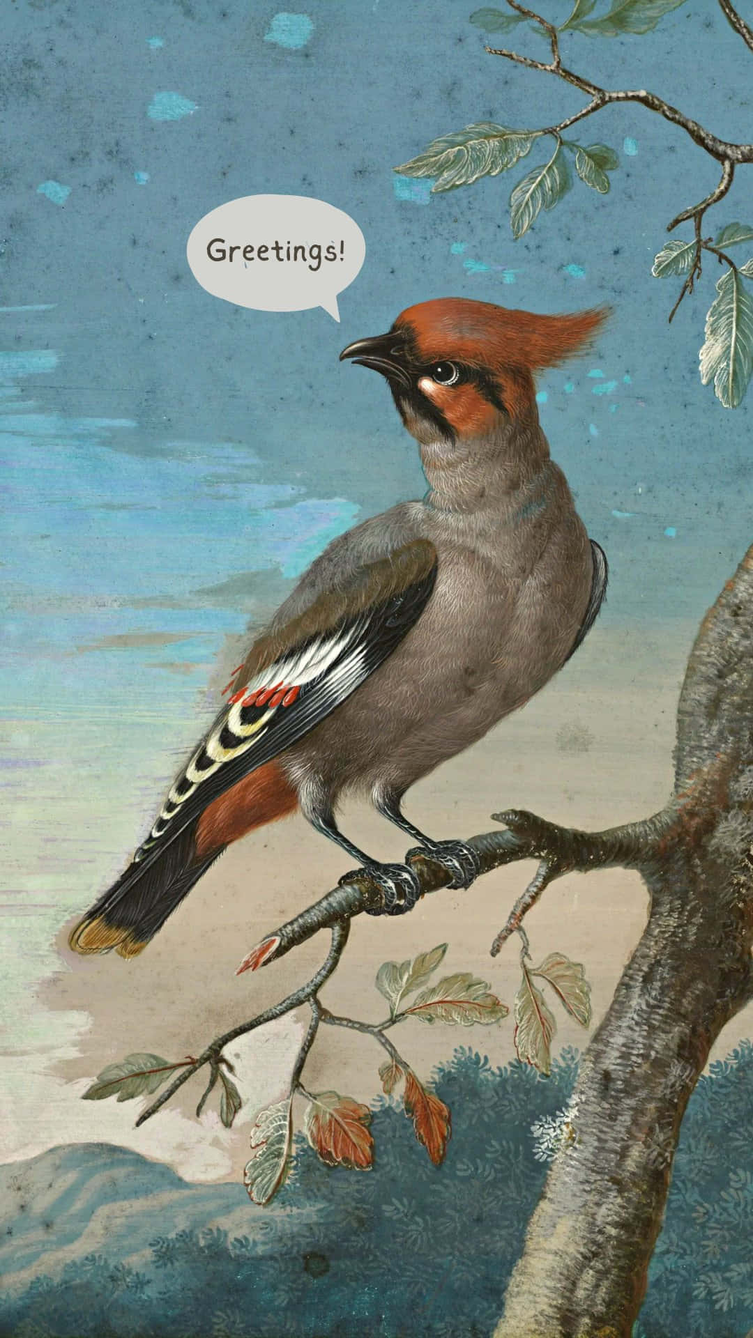 Vintage_ Greeting_ Bird_ Illustration Wallpaper