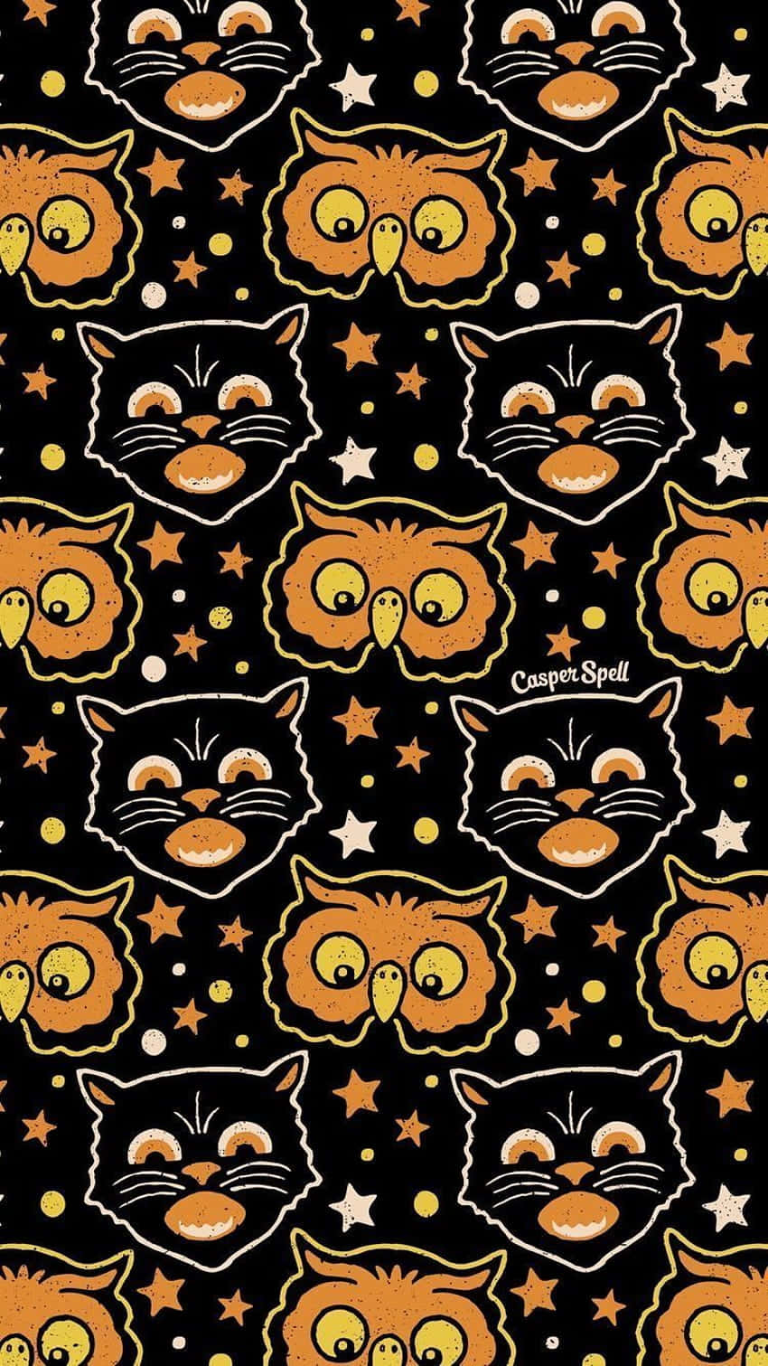 Vintage Halloween Catsand Owls Pattern Wallpaper
