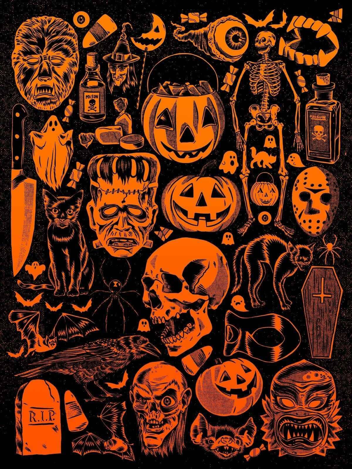 Vintage Halloween Collage Graphic Wallpaper
